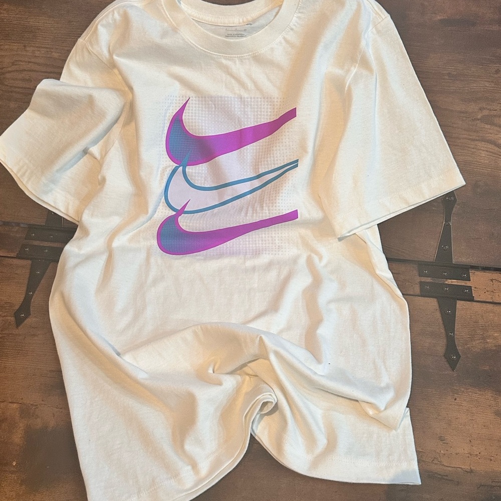 Nike white Tee with Purple and Blue Swoosh